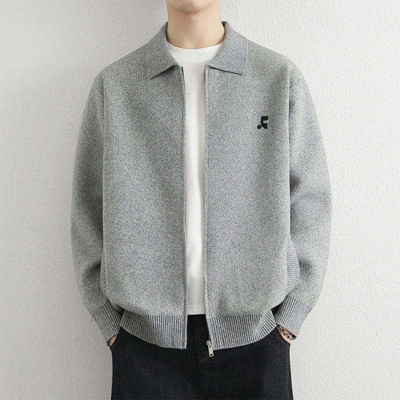 毛衣开衫外套男款2026春秋季新款翻领拉链夹克男青年高级感针织衫