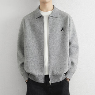 毛衣开衫外套男款2026春秋季新款翻领拉链夹克男青年高级感针织衫