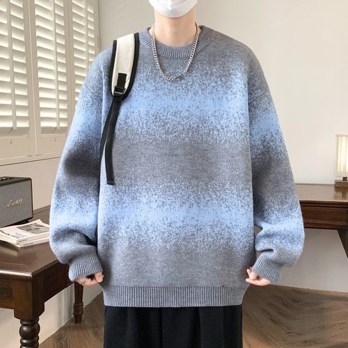 2025新款秋冬加厚毛衣男款青少年学院风渐变针织衫学生帅气毛线衣