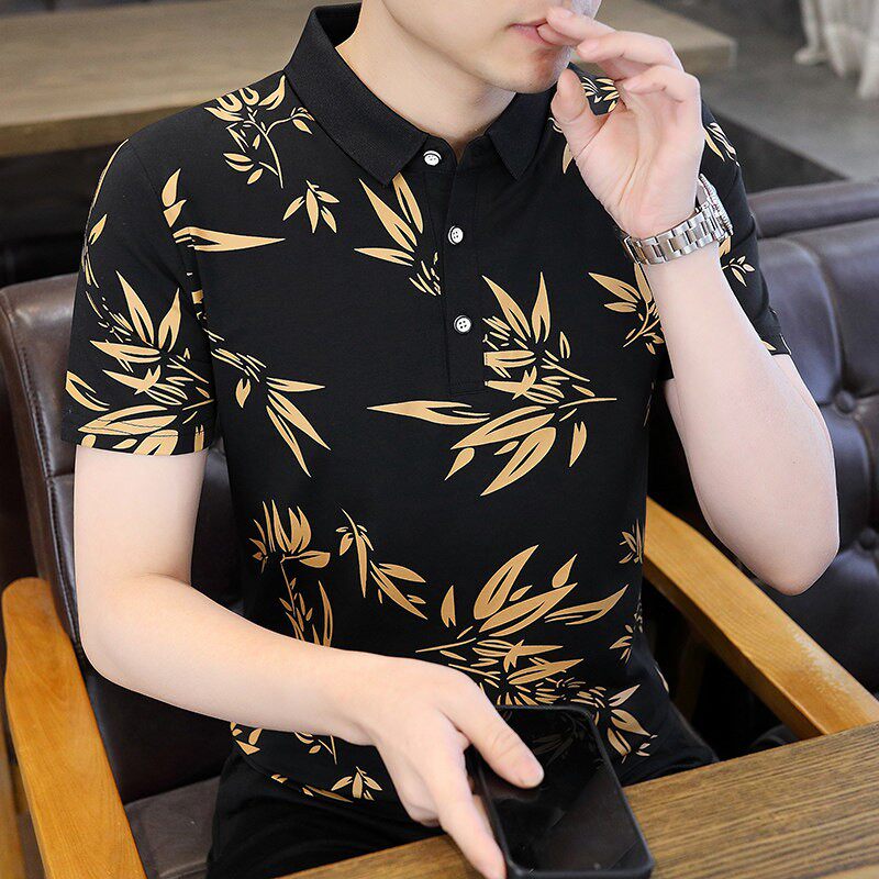 polo衫男纯棉新款夏装男士短袖t恤修身痞帅休闲印花上衣半袖薄款