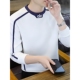 T恤潮流休闲加绒打底衫 秋冬季 卫衣拼色线条圆领长袖 男士 上衣 新款