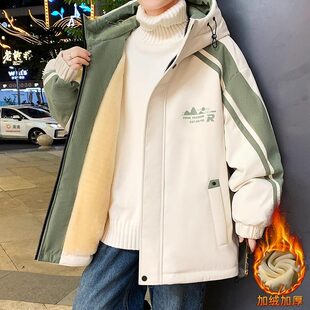 青少年加绒加厚外套男款秋冬季2025新款初高中学生帅气夹克棉衣服