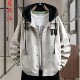 白色麂皮绒连帽夹克男字母刺绣青少年学生2026春季 高品质外套 新品