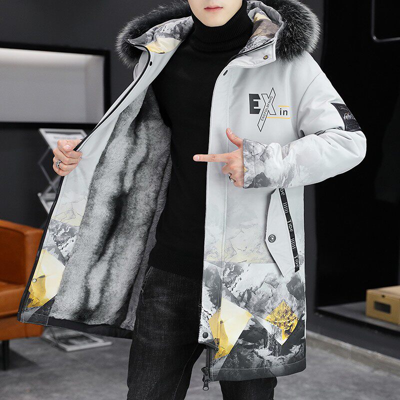 派克服男士外套2025冬季加绒加厚棉衣中长款冬装棉袄韩版潮流棉服