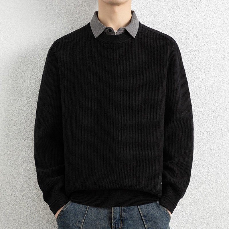 高级感黑色假两件毛衣男士秋冬季加厚保暖衬衫领针织衫内搭毛线衣,户外/登山/野营/旅行用品,作训外套/套装/野战套装,淘宝优惠券,粉丝福利购,淘宝优惠卷