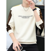 t恤 男秋冬加绒加厚圆领长袖 卫衣男春秋季 潮牌重磅拼接内搭打底衫