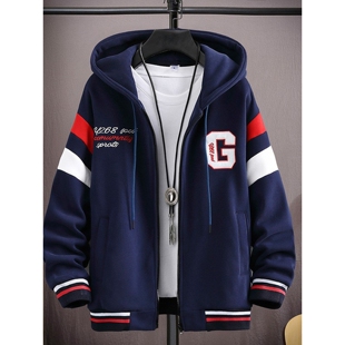 开衫连帽卫衣男春季大童潮流青少年初中高中学生刺绣纯棉薄款外套