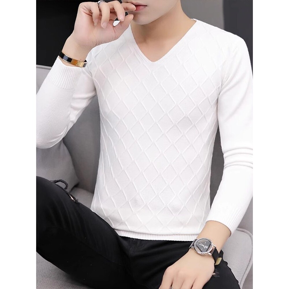 2025秋季新款韩版纯色修身毛衣男潮牌V领休闲打底衫百搭秋冬上衣