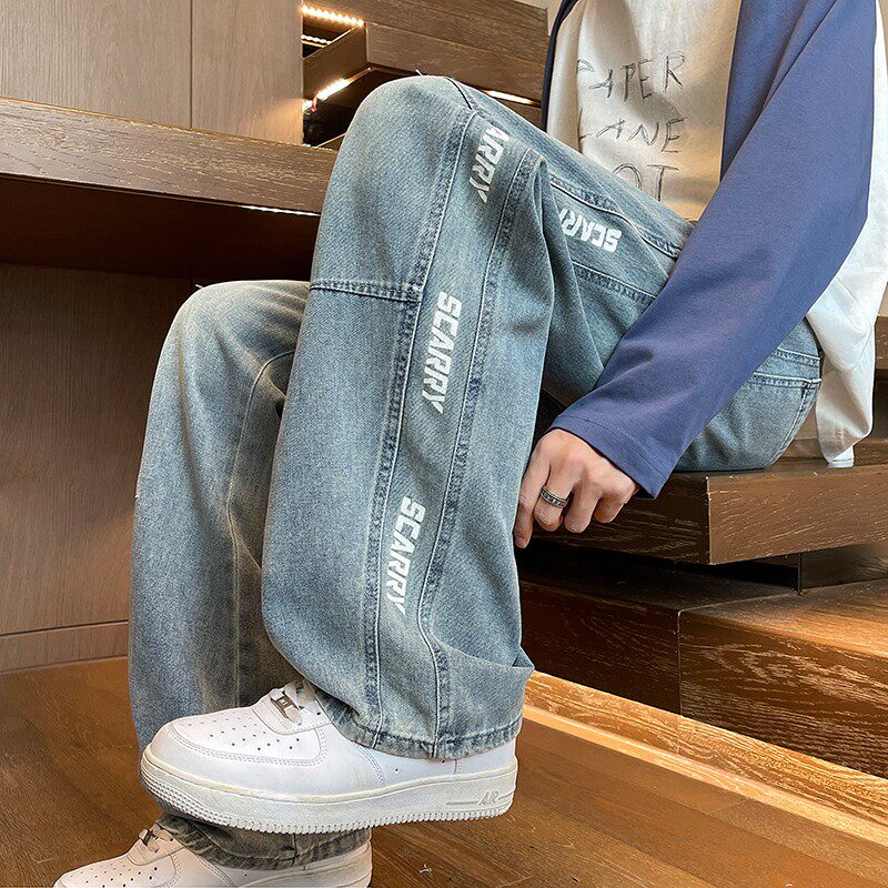 复古牛仔裤男加绒秋冬季新款青少年男孩初高中学生直筒休闲长裤子