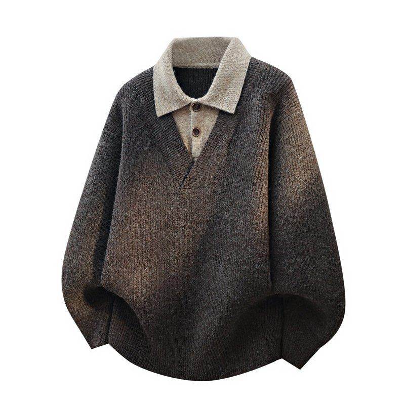 重磅假两件拼接毛衣男2025新款冬季衬衫领针织衫男士高级感毛线衣,运动服/休闲服装,跑步套装,淘宝优惠券,粉丝福利购,淘宝优惠卷