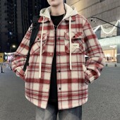 春上新外套青少年宽松休闲潮 潮牌格子连帽夹克男款 春秋季 2026新款