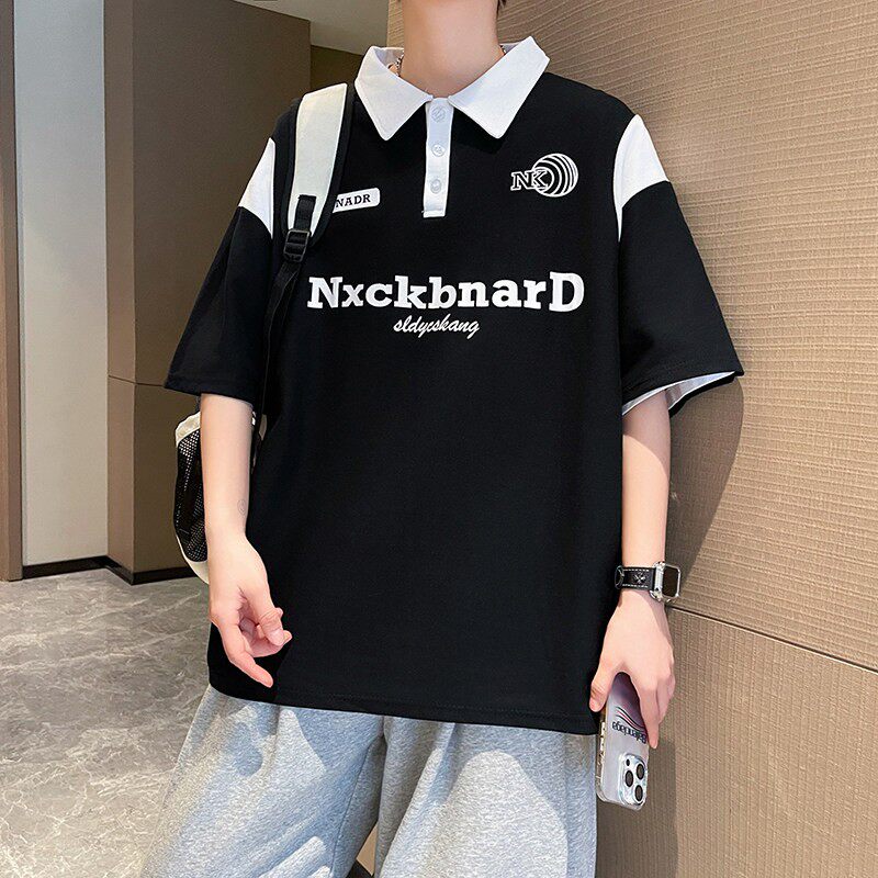 夏季短袖T恤男孩初中学生帅气POLO衫青少年胖大童运动纯棉上衣服