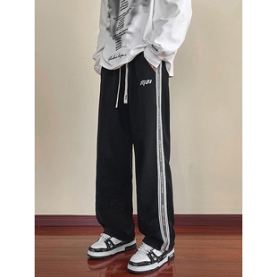 春秋季青少年男裤子潮牌帅气薄款初中学生直筒宽松大童休闲运动裤