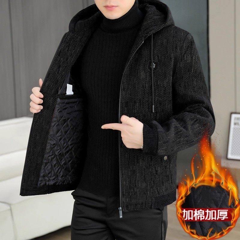 男士短款毛呢外套秋冬季2025新款加棉加厚保暖雪尼尔男装冬装呢子