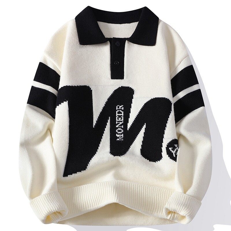 2025新款青少年学生潮牌翻领毛衣男秋冬季加厚保暖男装针织打底衫,运动服/休闲服装,跑步套装,淘宝优惠券,粉丝福利购,淘宝优惠卷