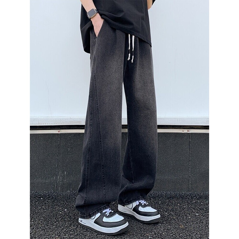 美式弯刀牛仔裤男春秋冬季复古休闲微喇裤子男潮牌青少年阔腿长裤