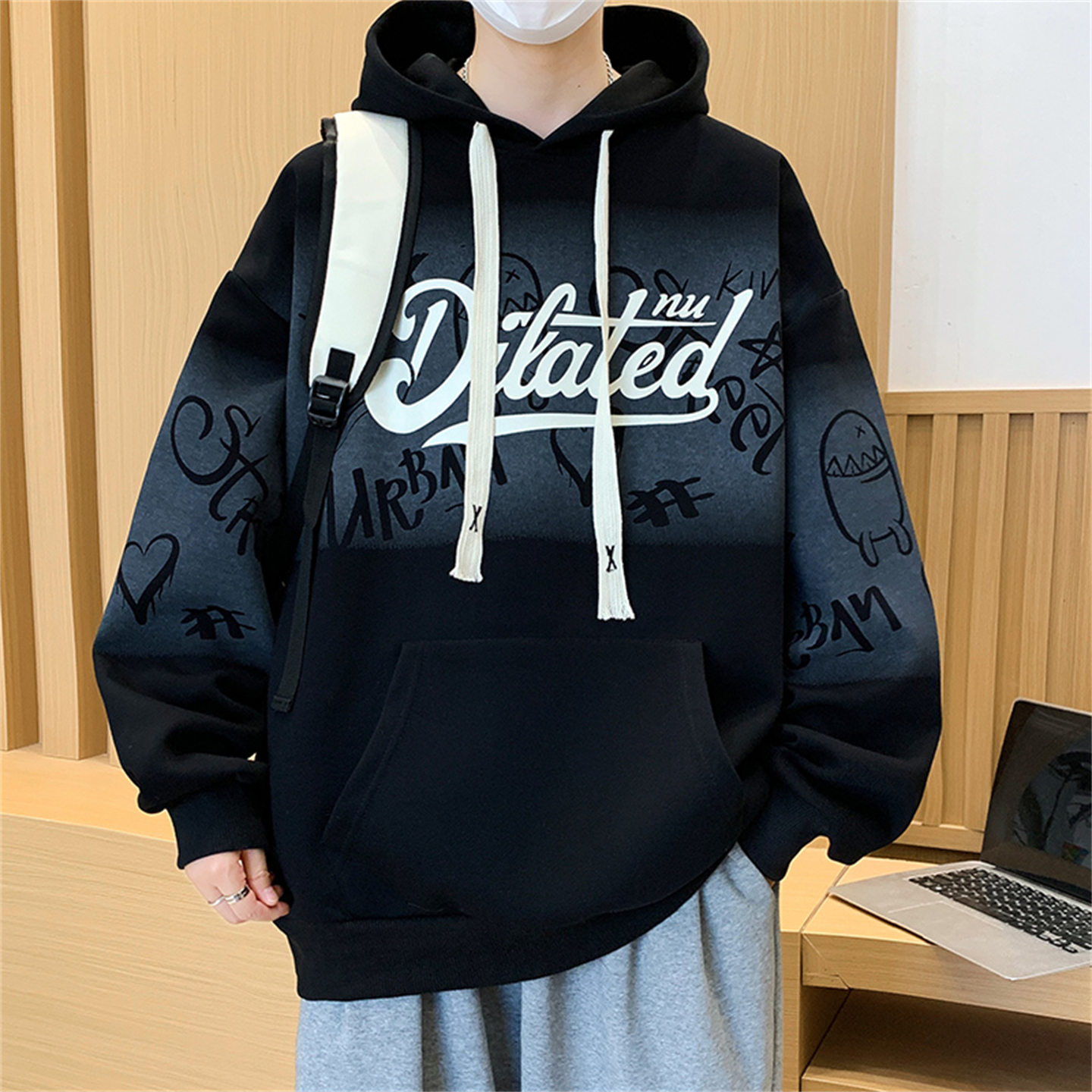 加绒加厚青少年连帽卫衣男生秋冬新款宽松大童初中学生打底衫上衣