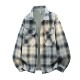 休闲外套男宽松百搭长袖 美式 衬衣服 新款 复古格纹截短夹克男春秋季