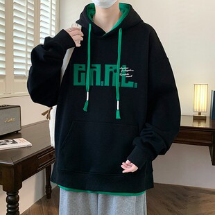 假两件卫衣男生秋冬季加绒加厚连帽外套男士帅气学院风长袖上衣服