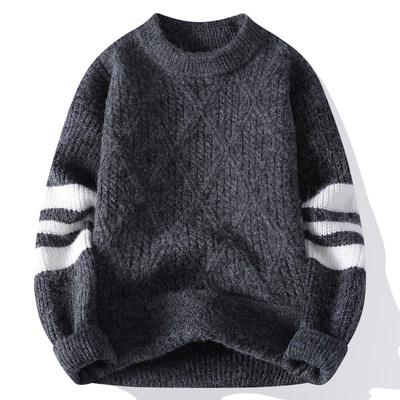 初中生加厚毛衣男生冬季2025新款青少年高中宽松学院风打底针织衫