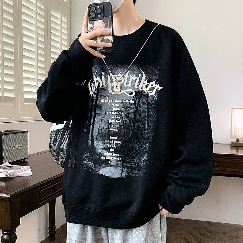 美式复古卫衣男潮牌春秋季宽松百搭长袖t恤男新款休闲印花上衣服,户外/登山/野营/旅行用品,作训外套/套装/野战套装,淘宝优惠券,粉丝福利购,淘宝优惠卷