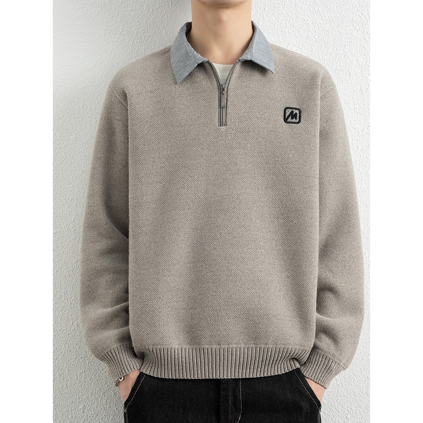 加绒加厚毛衣男士秋冬季半拉链polo领针织衫男装衬衫领保暖线衣服,运动服/休闲服装,跑步套装,淘宝优惠券,粉丝福利购,淘宝优惠卷