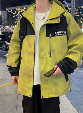 外套男春秋季青少年潮牌痞帅夹克初中高中学生秋天大童户外冲锋衣