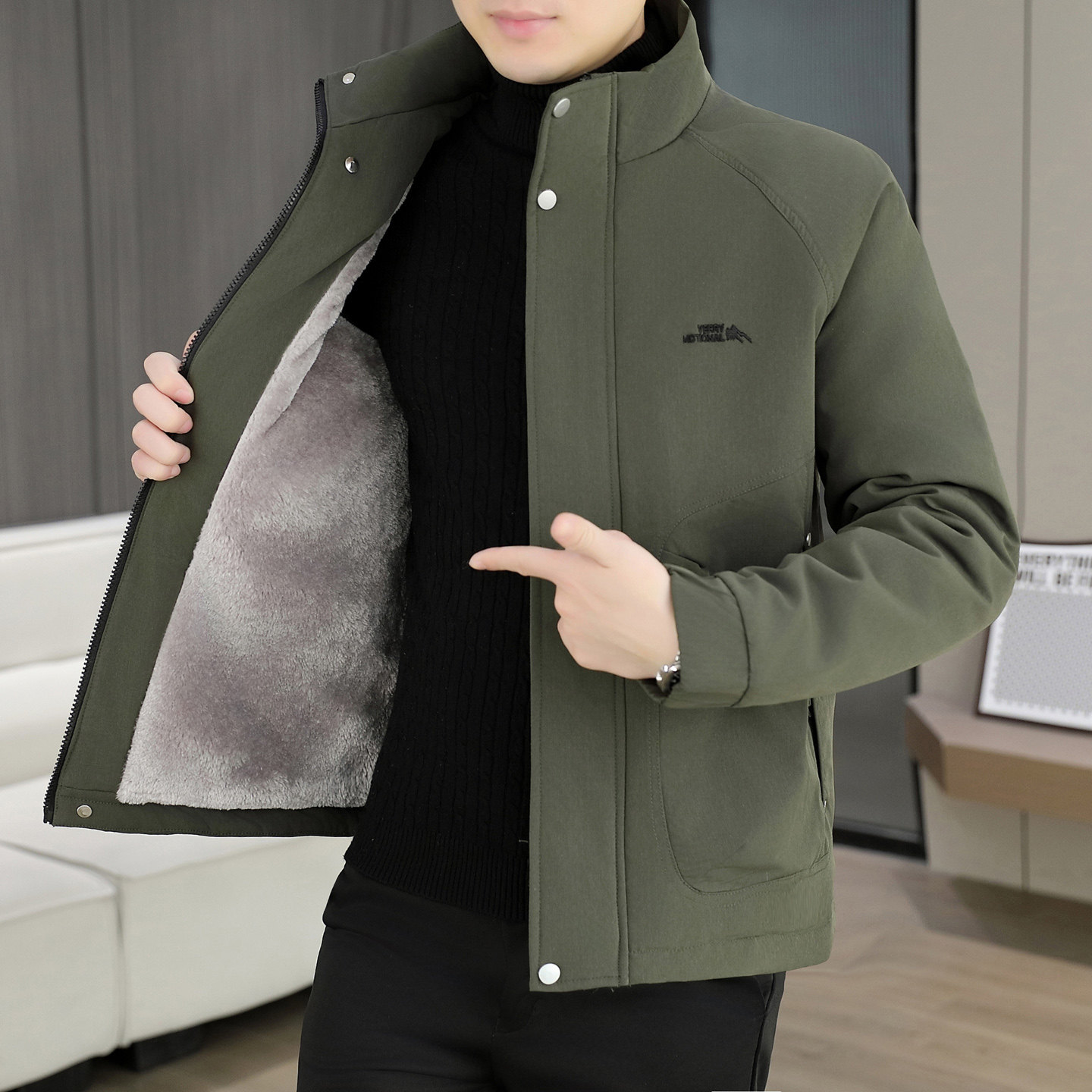 轻熟风立领棉服男士秋冬季加绒加厚棉衣外套韩版休闲二棉防寒棉袄