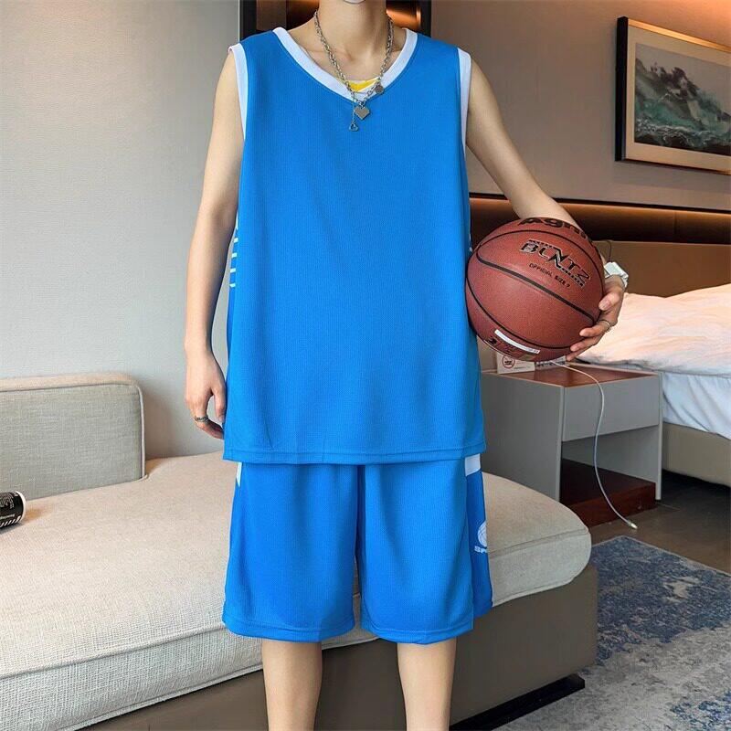 休闲运动套装男款冰丝t恤背心短裤球服帅气篮球服定制球衣男队服