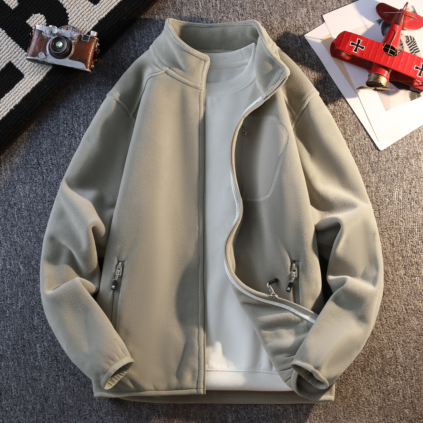 春秋冬季青少年潮牌奥粒绒立领开衫卫衣男孩初中高中学生校服神器