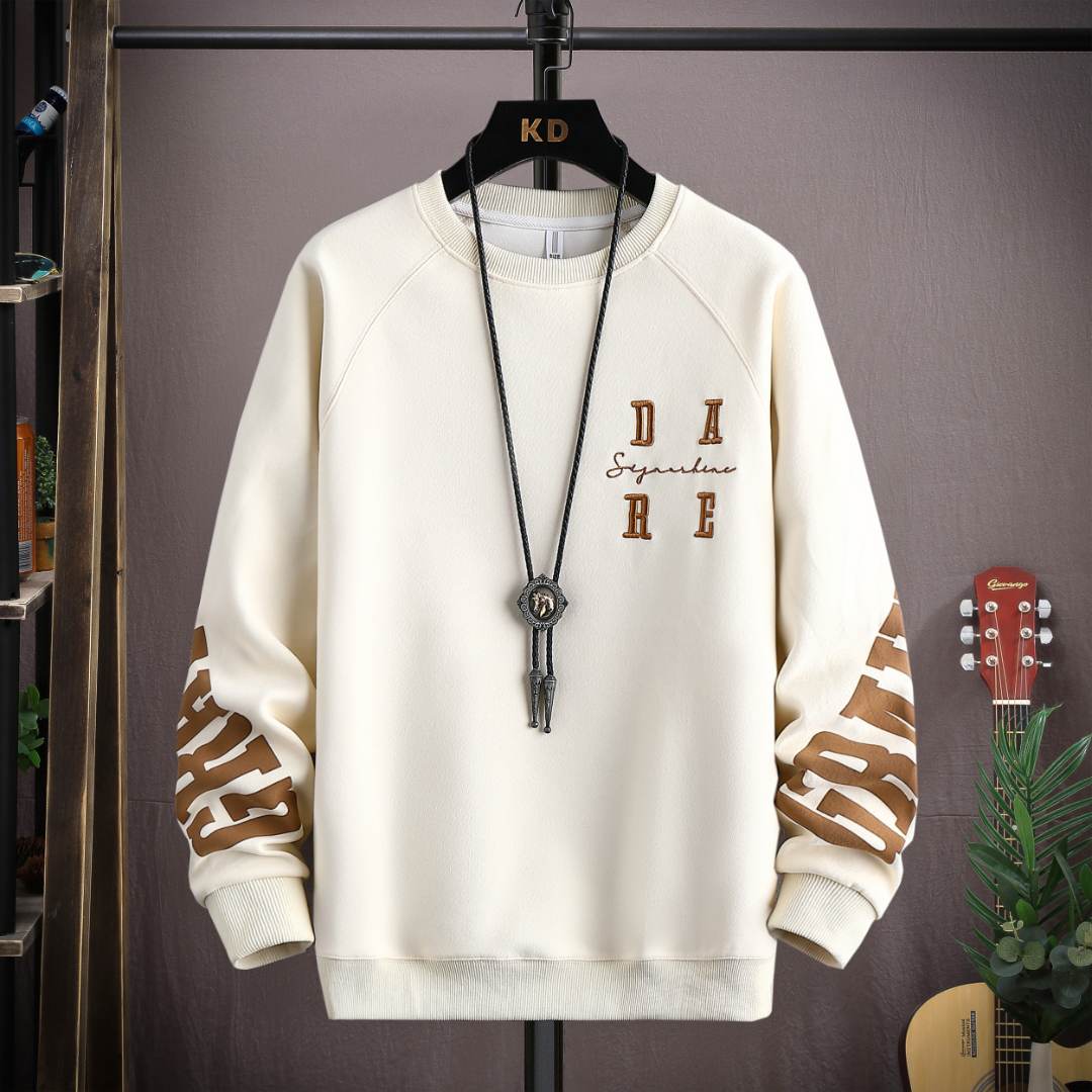 秋冬季青少年加绒加厚卫衣套装大童上衣男孩学生宽松刺绣长袖T恤