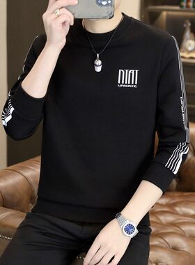 2025新款卫衣男潮流长袖t恤帅气套头加绒加厚青年宽松保暖打底衫