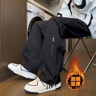 秋冬款青少年裤子男孩初中生学生加绒加厚直筒长裤大童休闲运动裤