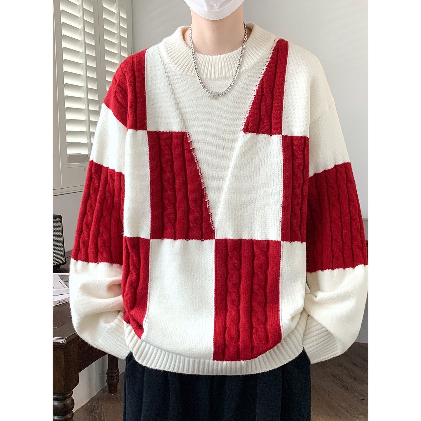 慵懒风拼接撞色毛衣男款秋冬季青少年潮牌内搭打底针织衫保暖线衣,运动服/休闲服装,跑步套装,淘宝优惠券,粉丝福利购,淘宝优惠卷