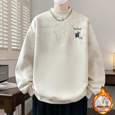加绒卫衣男款青少年2025新款秋冬季加厚保暖上衣半高领内搭打底衫
