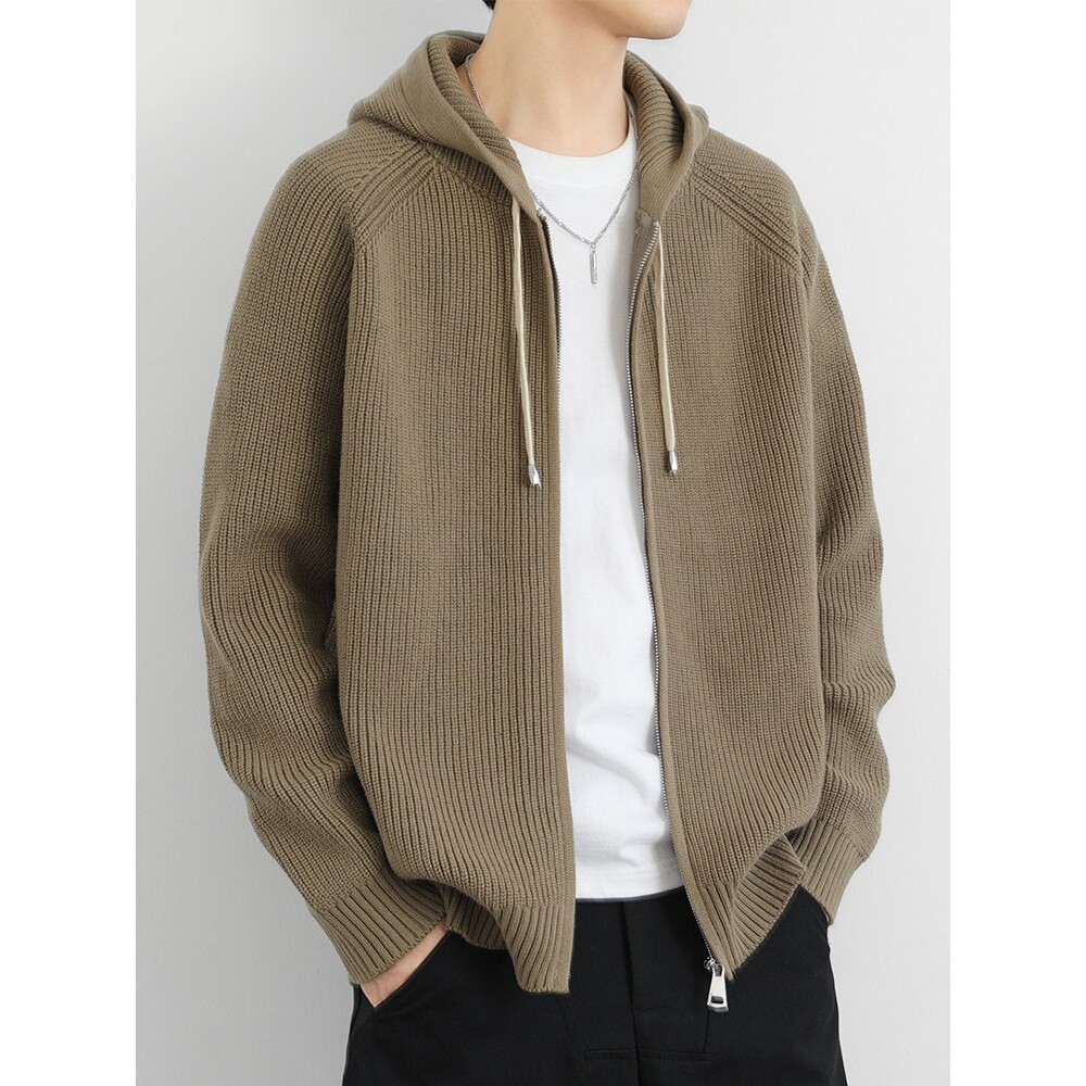 连帽开衫外套男高级感春秋季潮牌针织衫夹克男宽松帅气慵懒风褂子