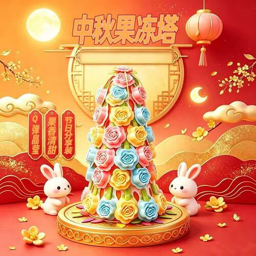 【中秋果冻塔】果酪棒果冻软糯好吃休闲零食花朵造型水果味儿童