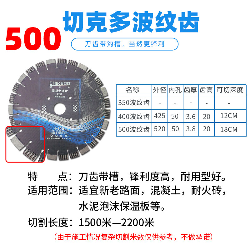 贝利豫嵩山切克多老马路切割片350/400/500混凝土锋利金刚石锯片