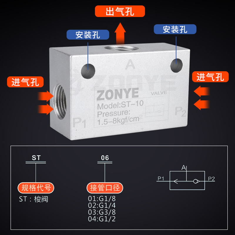 气动梭阀ST-01/02/03/04铝合金逻辑阀控制气阀KV-06/08/10/15钢珠