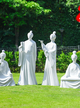 艺家乡古代人物雕塑网红弹琴摆件