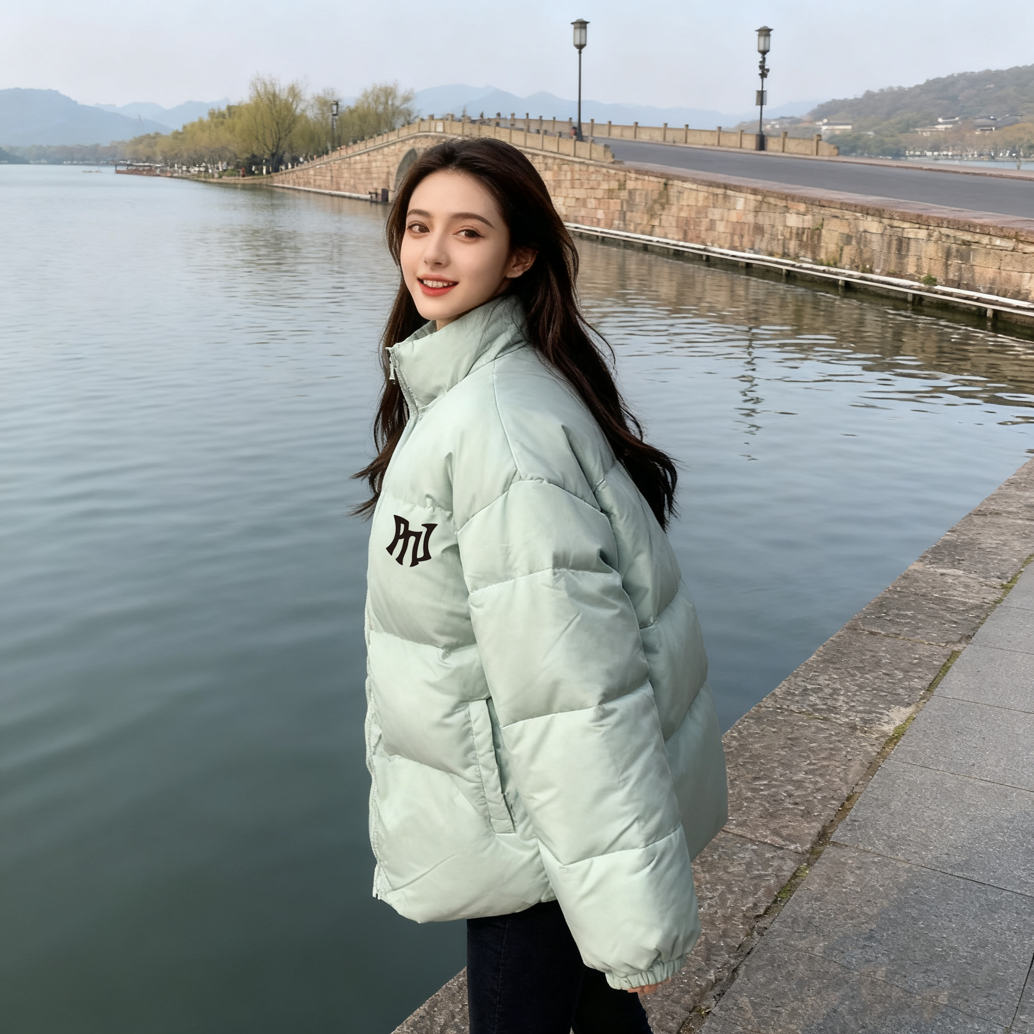 PNJ时尚休闲百搭潮棉服防风防水男女情侣立领学院风保暖加厚外套