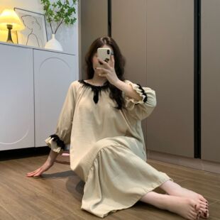 韩版气质时尚减龄睡裙女士夏季新款法式慵懒度假风薄款长裙家居裙