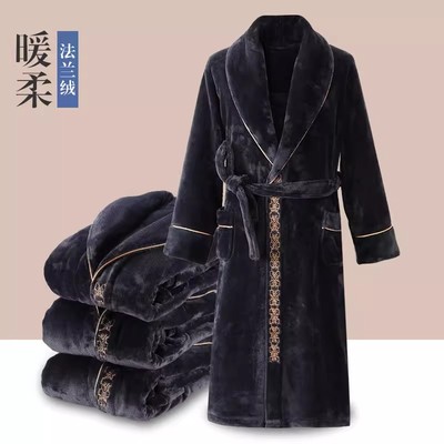 德国睡袍男款牛奶绒秋冬季浴袍