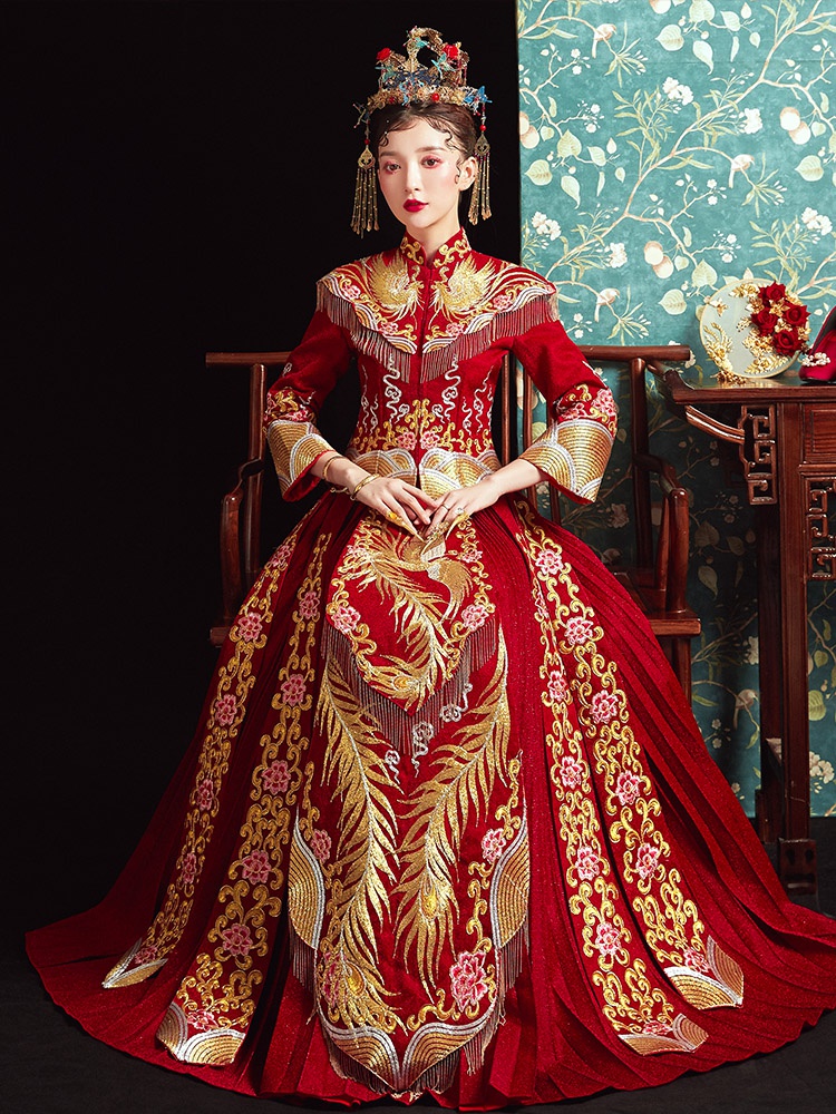 秀禾服新娘2021新款龙凤褂中式结婚礼服中国风新娘服凤冠霞帔婚服