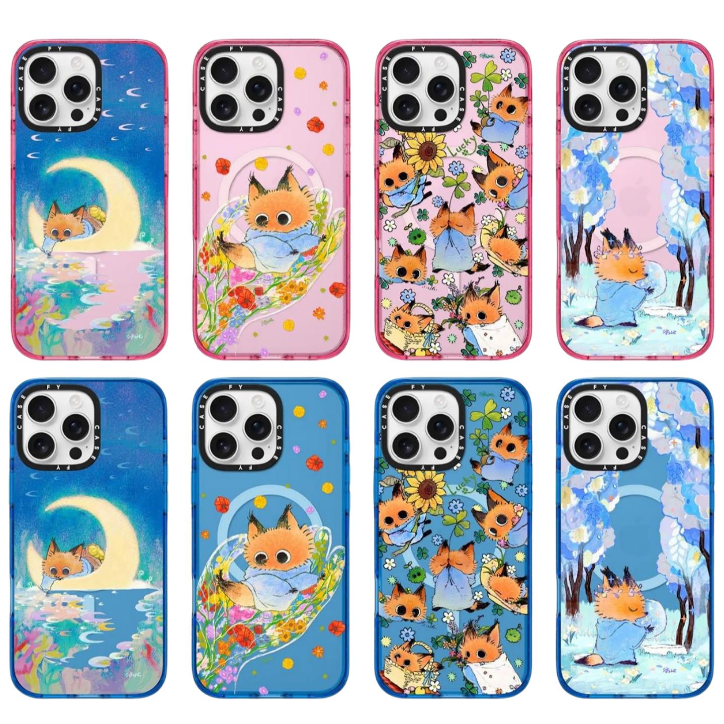 caseti华强北定制联名一点小柿小狐狸iphone16promax粉钻海手机壳适用苹果15卡通13月亮森林12磁吸透明保护套
