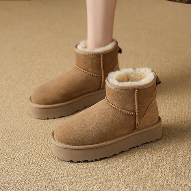 厚底雪地靴女真皮加绒加厚棉靴