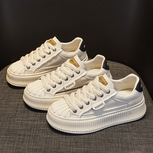 贝壳头饼干鞋女2026年春夏季新款真皮厚底爆款透气小白鞋运动板鞋