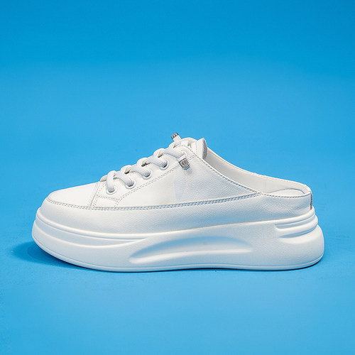 真皮包头半托厚底一脚蹬小白鞋