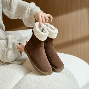 2025年冬季 真皮雪地靴女加绒加厚保暖短靴子舒适外穿勃肯棉靴 新款