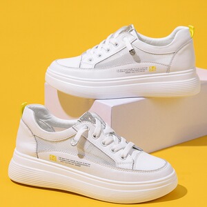 小白鞋女春夏2026新款潮流百搭浅口懒人休闲网面厚底增高运动鞋子